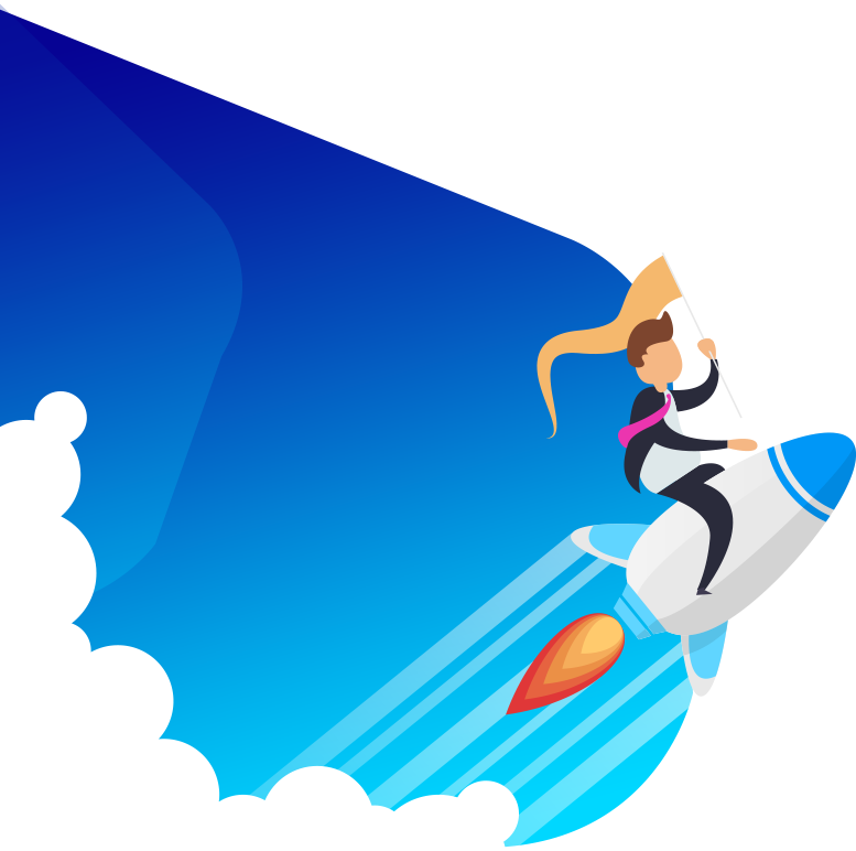 Businesswoman launching on a rocket